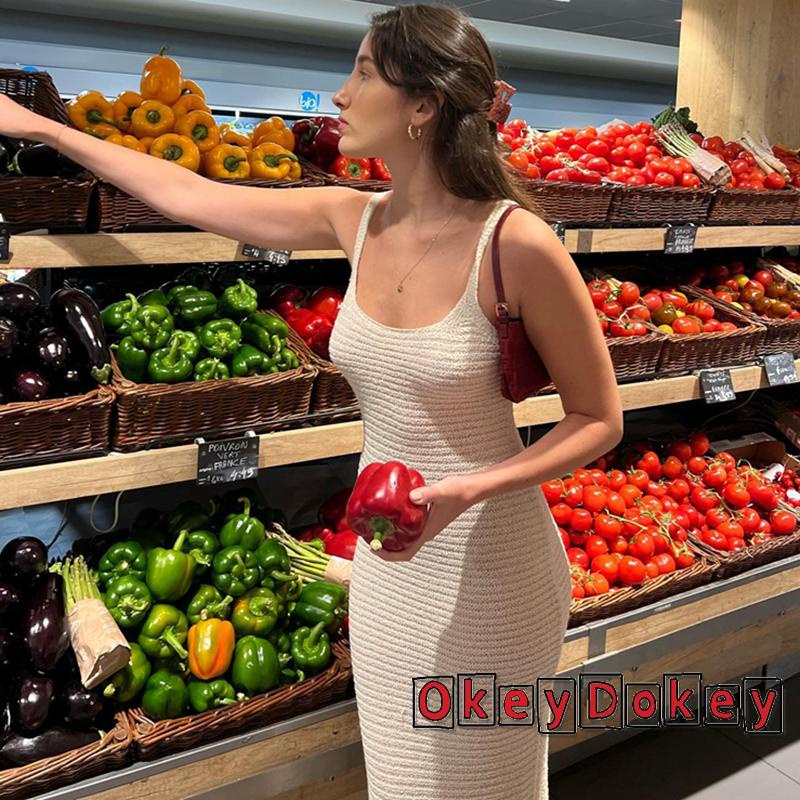 Đầm Midi Không Tay Hở Lưng Màu Trơn Thời Trang Dành Cho Nữ