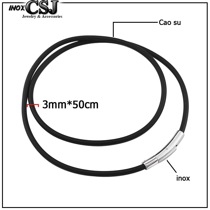 [CSJ] Dây Chuyền Đen Cao Su 3ly 4ly 5ly Khoá Titan dn110