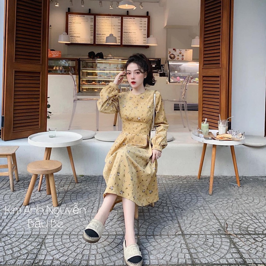 Váy Nhung Nữ, Đầm Xòe Cổ Tròn Tay Phồng Hoa Nhí Tiểu Thu Dễ Thương Cho Phái Đẹp. | BigBuy360 - bigbuy360.vn