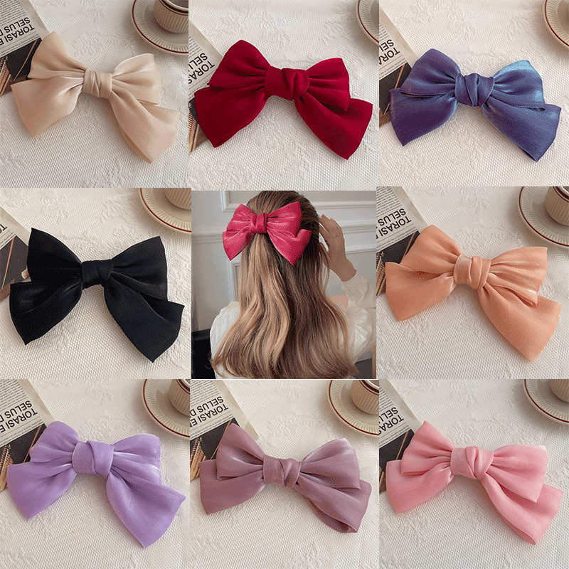 Kẹp tóc nơ vải satin ánh lấp lánh thiết kế hợp thời trang cho nữ