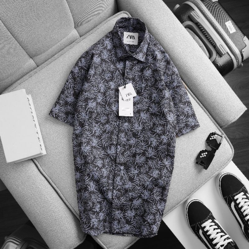 Áo sơ mi hoa nam ngắn tay cotton kate HỌA tiết hoa văn trẻ trung thoáng