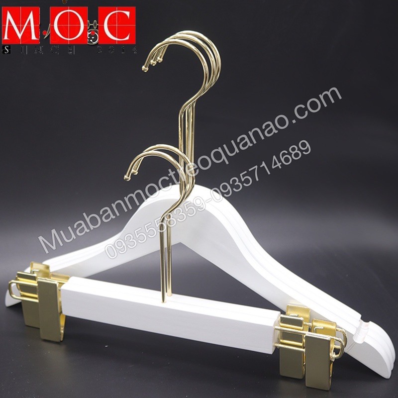 1 kẹp quần gỗ trắng kẹp vàng treo quần áo cao cấp