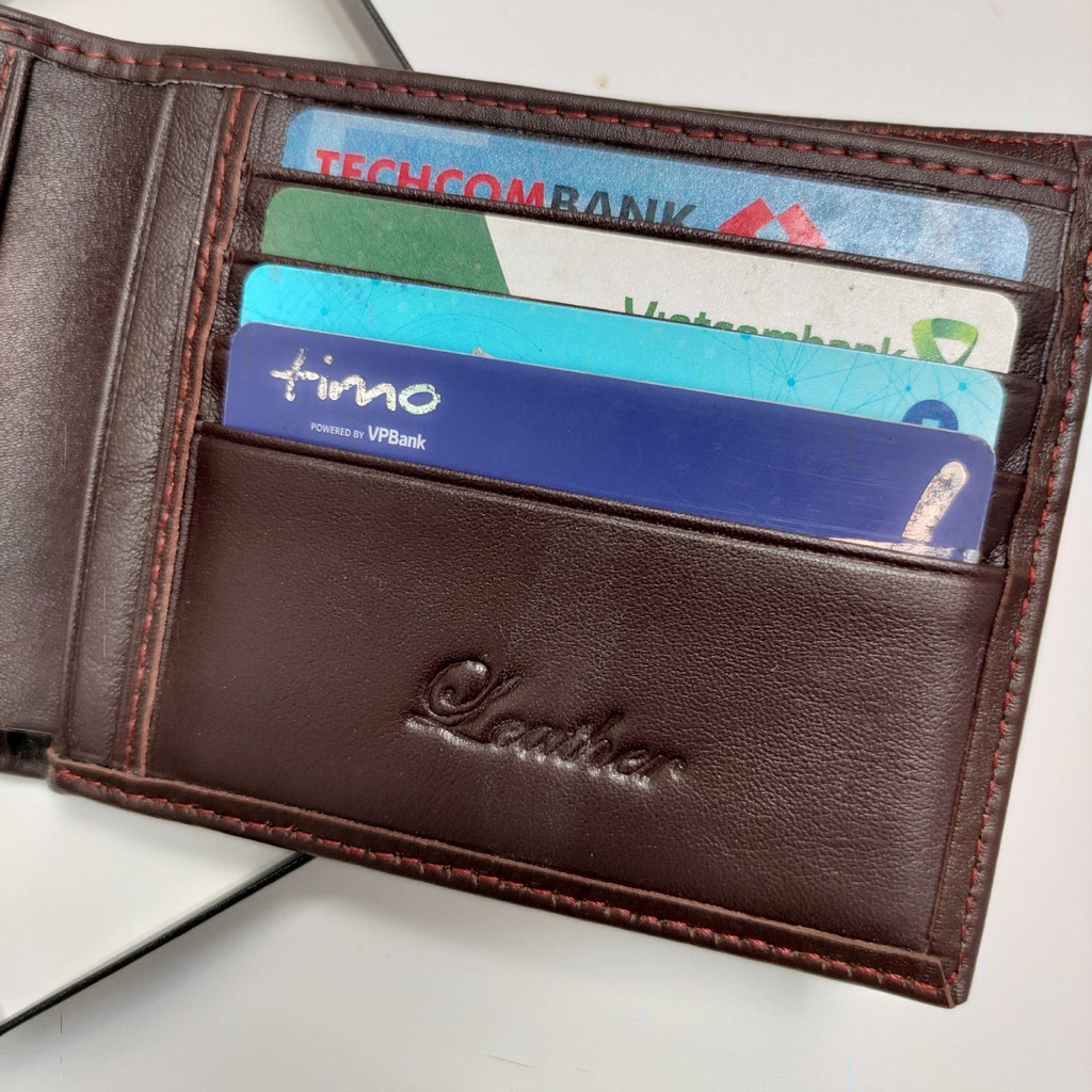 Ví Nam Da Bò HT Bóp Da Nam Cao Cấp Dáng Ngang Sang Trọng Có Hộp Quà Tặng  - DA_HT