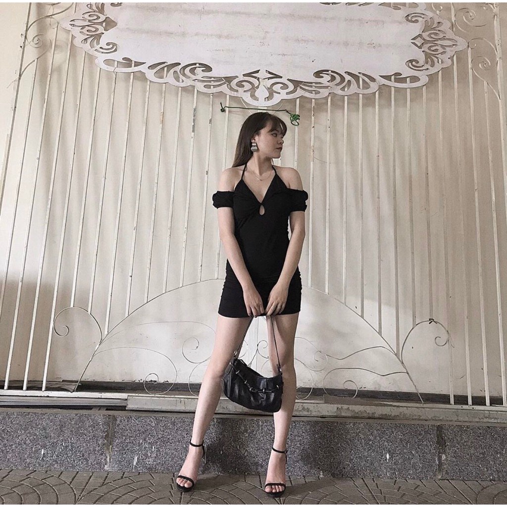 [Mã SKAMA06 giảm 8% tối đa 50K đơn 250K] Đầm Body Thun Gân Cổ Yếm Trễ Vai Kèm Bra Dán- MANDY DRESS | BigBuy360 - bigbuy360.vn