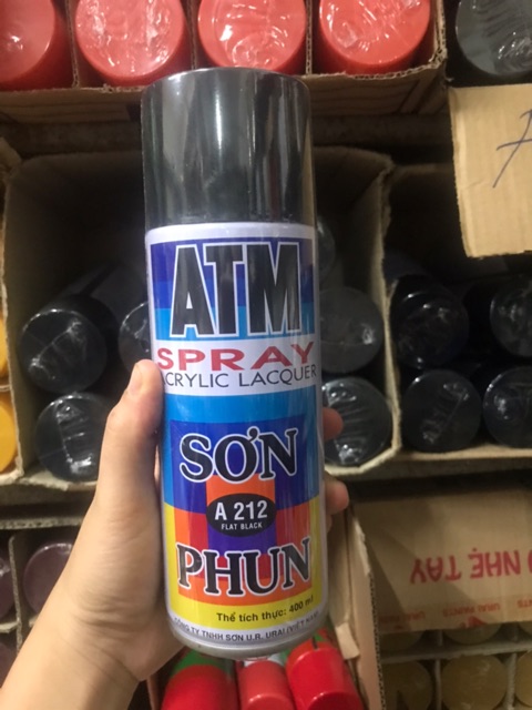 Sơn phun ATM màu đen mờ A212, sơn xịt màu đen mờ