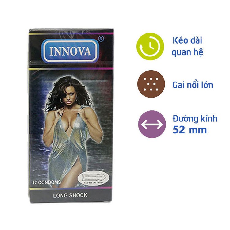 Bao Cao Su Innova Đen Gai Lớn - Kéo Dài Thời Gian Cực Lâu (Hộp 12 Chiếc)