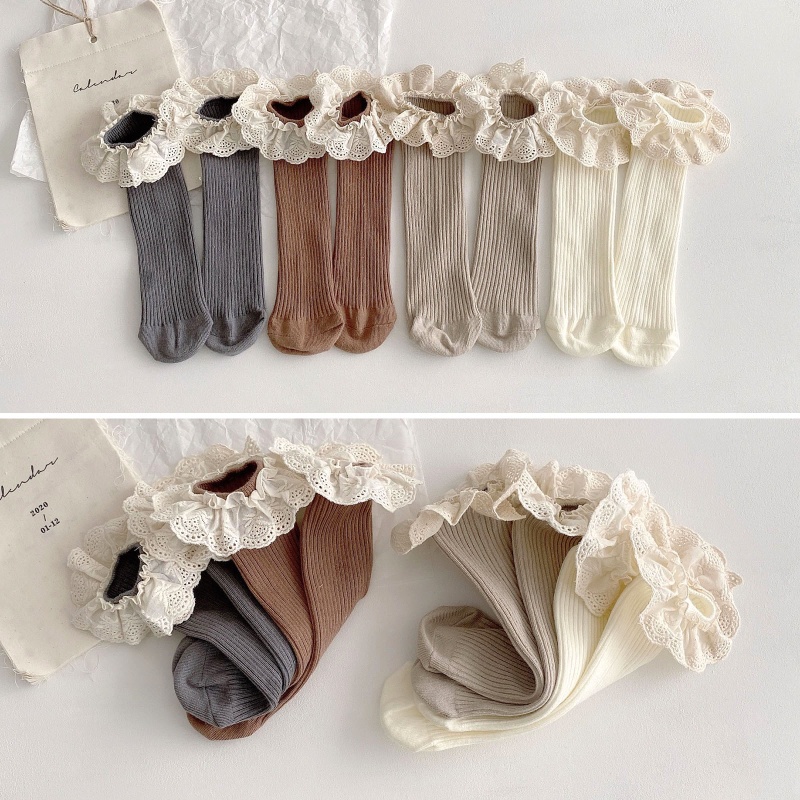 Set 4 Đôi Vớ Dài Qua Gối Bằng Vải Cotton Nhiều Màu Sắc Dành Cho Trẻ Em