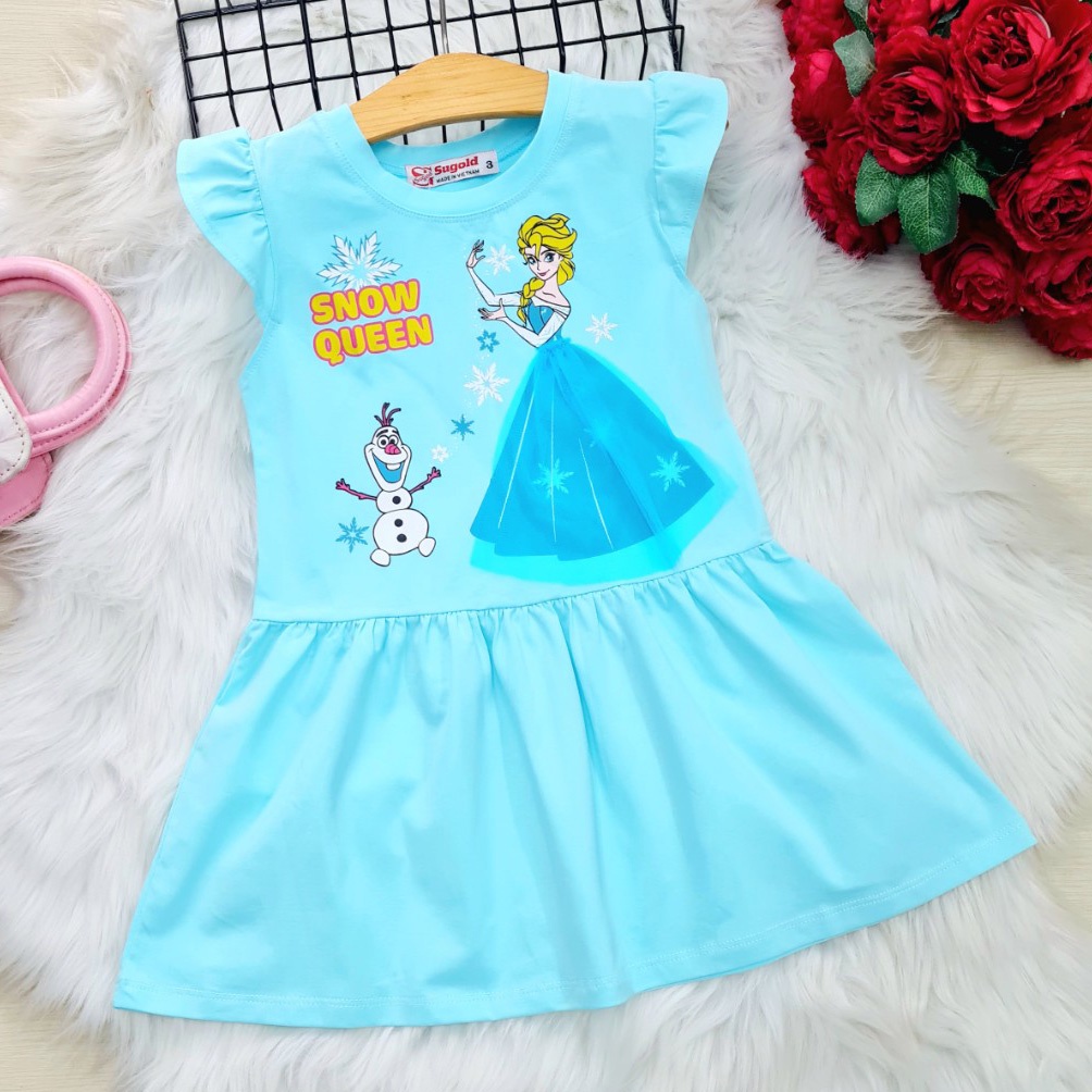 Đầm thun cotton tay cánh tiên mát mẻ công chúa elsa cho bé gái