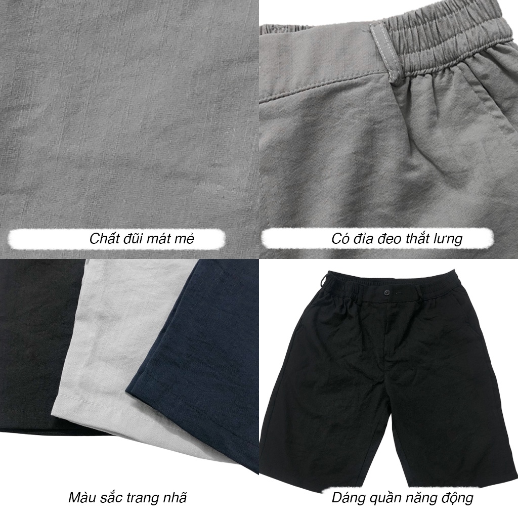 Quần short nam vải đũi mểm mịn cao cấp thời trang, quần đùi nam dáng rộng