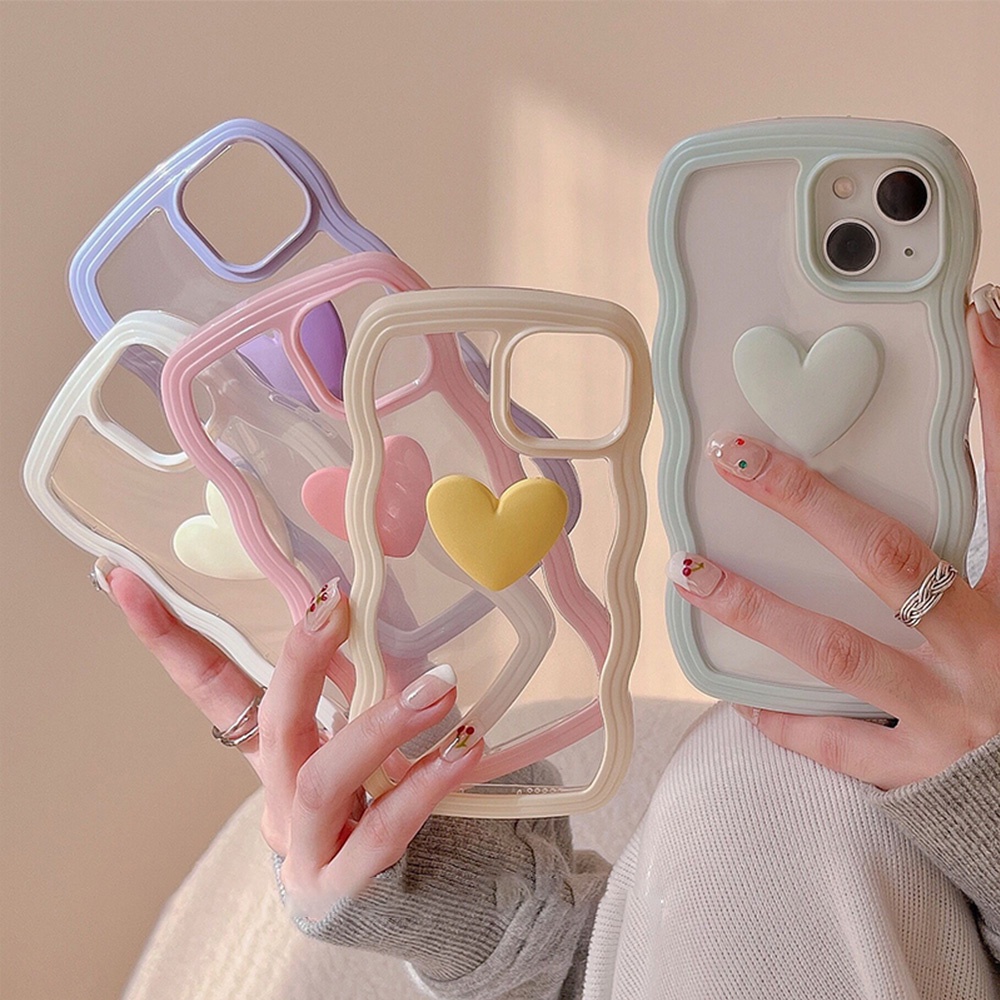 Ốp Điện Thoại TPU Mềm Chống Sốc Họa Tiết Trái Tim 3D Màu Kẹo Cho iPhone 14 11 13 12 Pro X XS XR 8 7 Plus