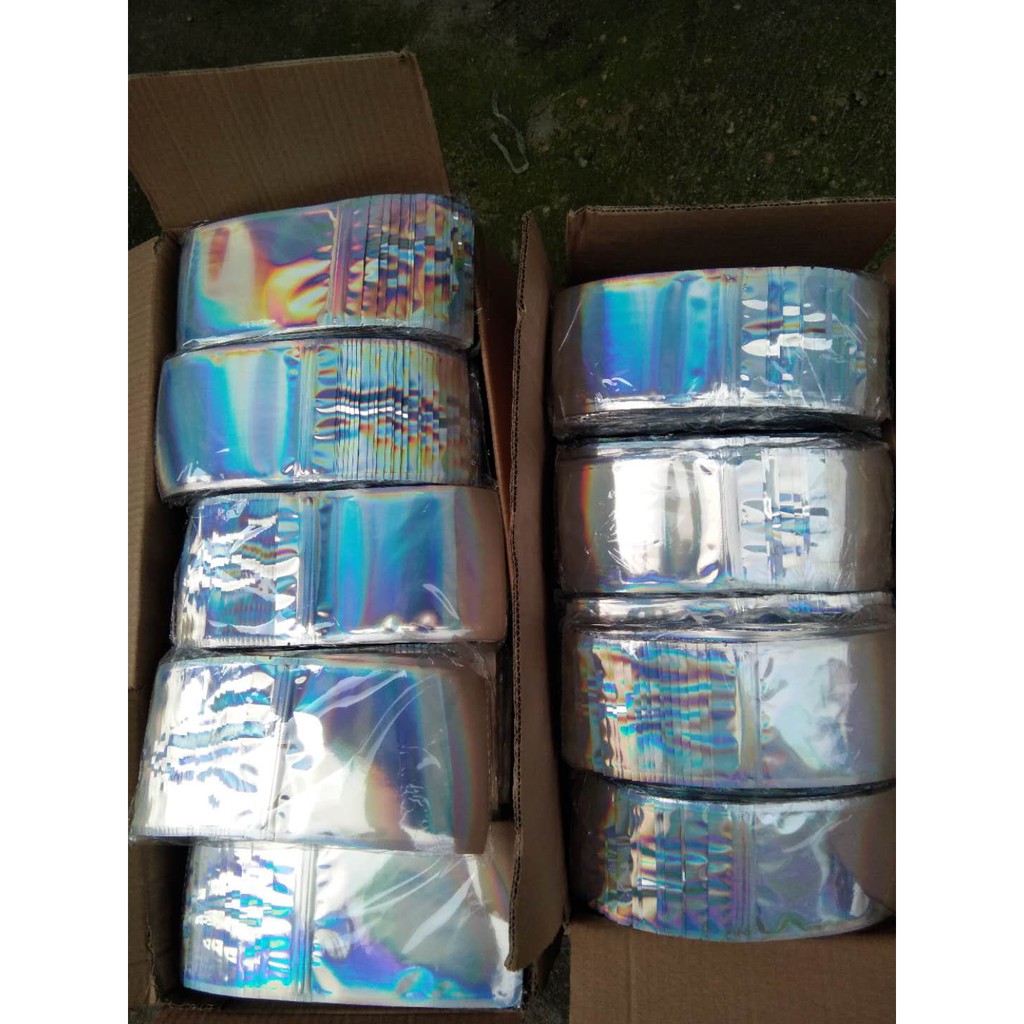 100Pcs Holographic Nhôm Foil Glitter Túi Phía Trước Trong Suốt / Mặt Sau Khóa Kéo Mù Tự Niêm Phong Túi Niêm Phong Nhiệt Holographic Aluminium Foil Glitter Bag Front Transparent/ Back Blind Zipper Self Sealing Heat Seal Pouch