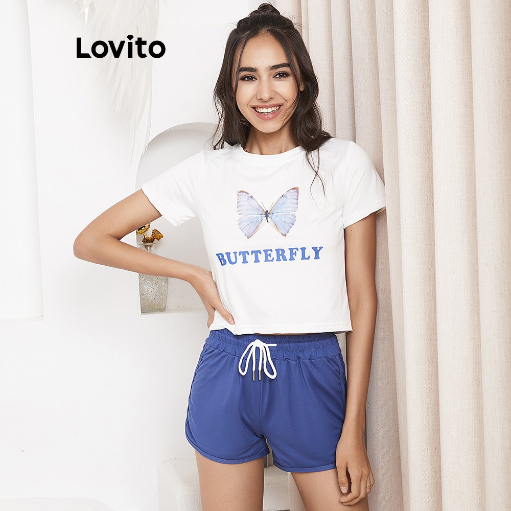 Áo croptop Lovito in hình bướm thời trang L02004 (Màu trắng)