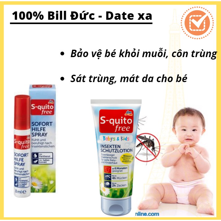 [Mua tận tay tại Đức] Kem chống muỗi S quito free Insekten schutzlotion  cho trẻ sơ sinh và trẻ em (100ml)