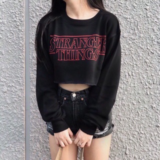 Km Áo croptop tay dài đen chữ đỏ hót( kèm ảnh chụp) chất lượng