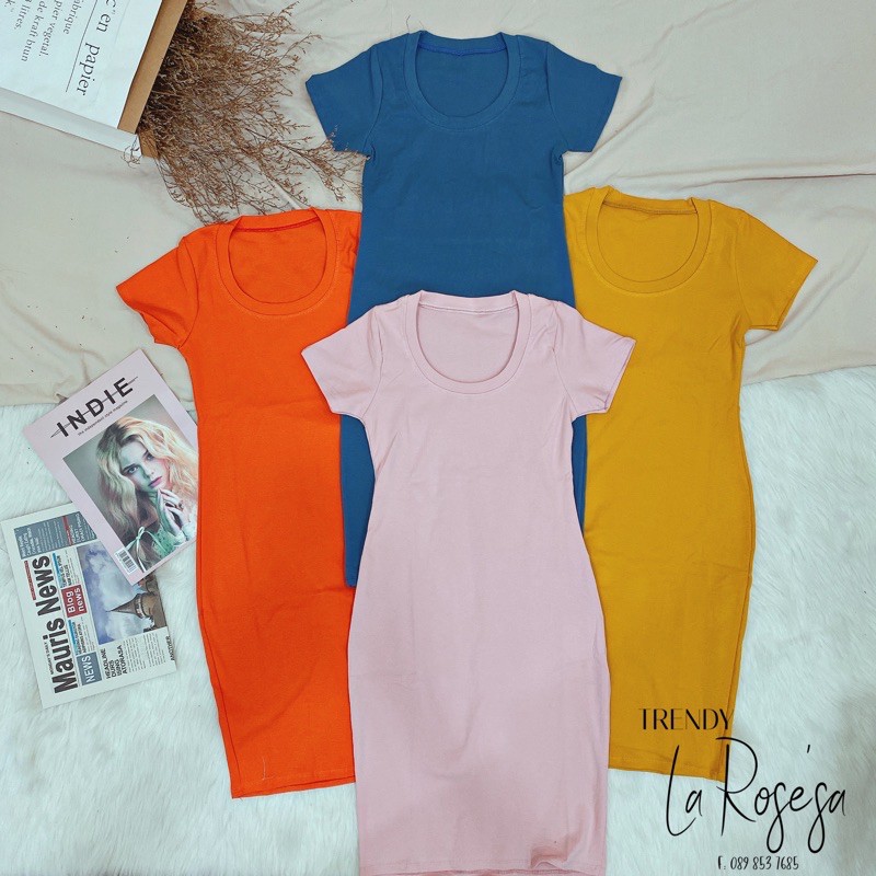 ✨ Đầm Thun Body Tay Ngắn Cổ Vuông Cơ Bản ✨