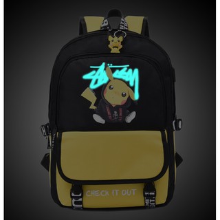 Balo nam nữ đi học thời trang Hót - Balo Pikachu hình dễ thương TẶNG móc khóa PIKACHU, cáp USB, Lỗ cáp tai nghe - BL130