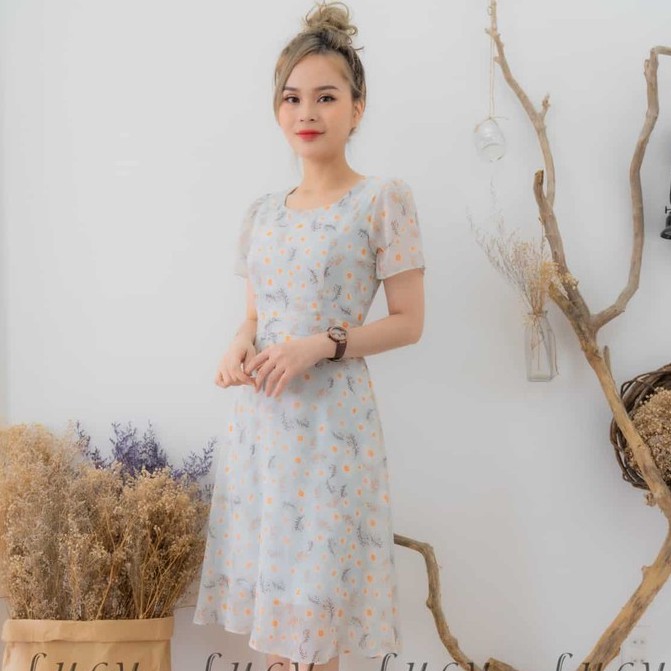 [Mã FAGREEN1505 giảm tới 30K đơn 99K] Thời trang nữ Váy Lucy, đầm voan hoa nhí, đầm thiết kế