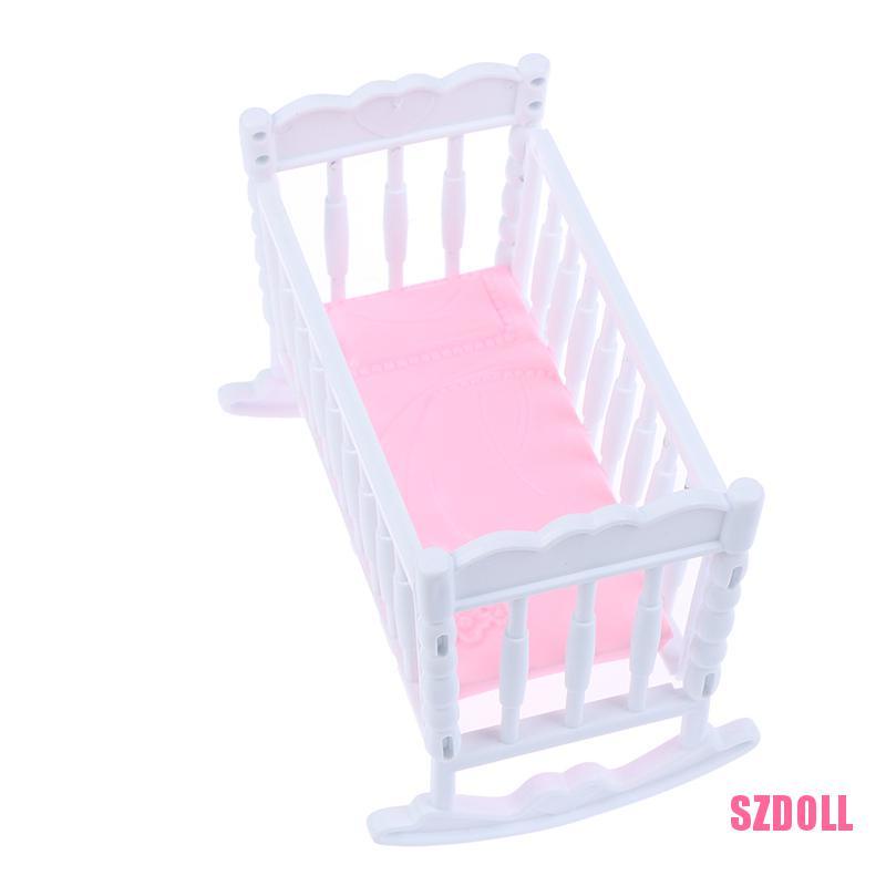 Mô Hình Nôi Em Bé Màu Trắng Hồng Cho Nhà Búp Bê SZDOLL6