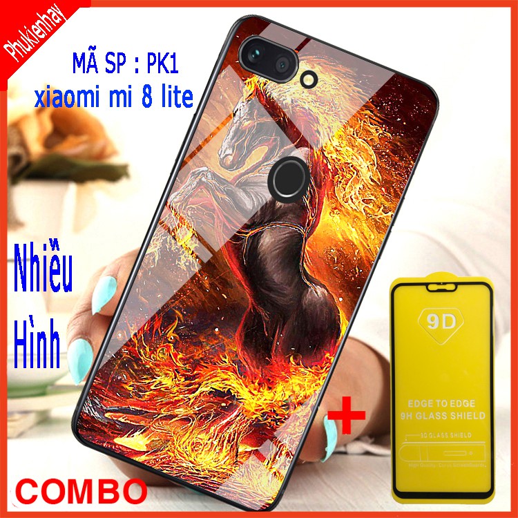 COMBO ỐP LƯNG XIAOMI MI 8 LITE (ốp kính 3D sang trọng + tặng kèm kính cường lực full màn hình) educase66