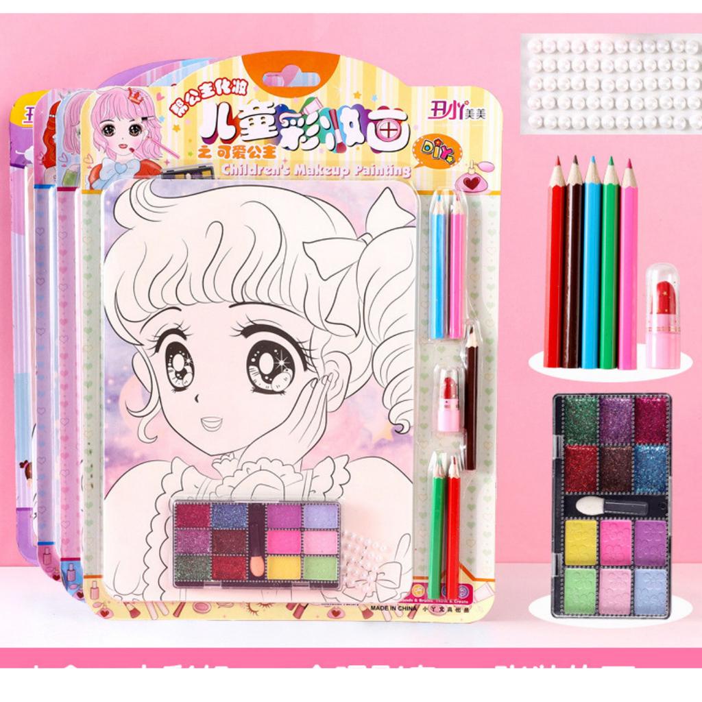 Tranh Tô Màu Trang Điểm Công Chúa Kèm Son Và Bảng Phấn Mắt Cho Bé Gái Thoả Sức Khám Phá/Quà Tặng Sinh Nhật