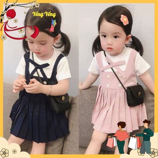 VÁY XẾP LY XOÈ PHỐI NƠ NGỰC CHO BÉ GÁI