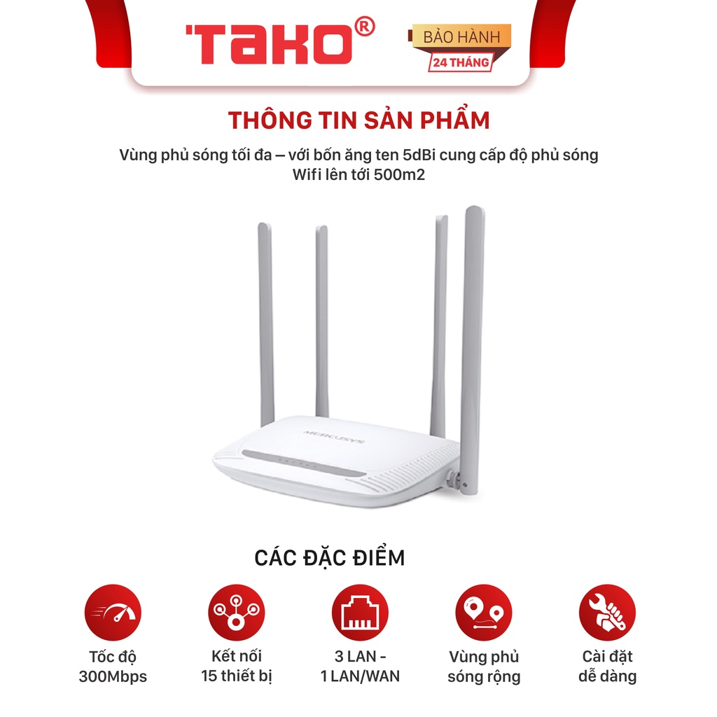 Bộ phát wifi Mercusys MW301R chuẩn N tốc độ 300Mbps. Chính hãng, BH 24 tháng