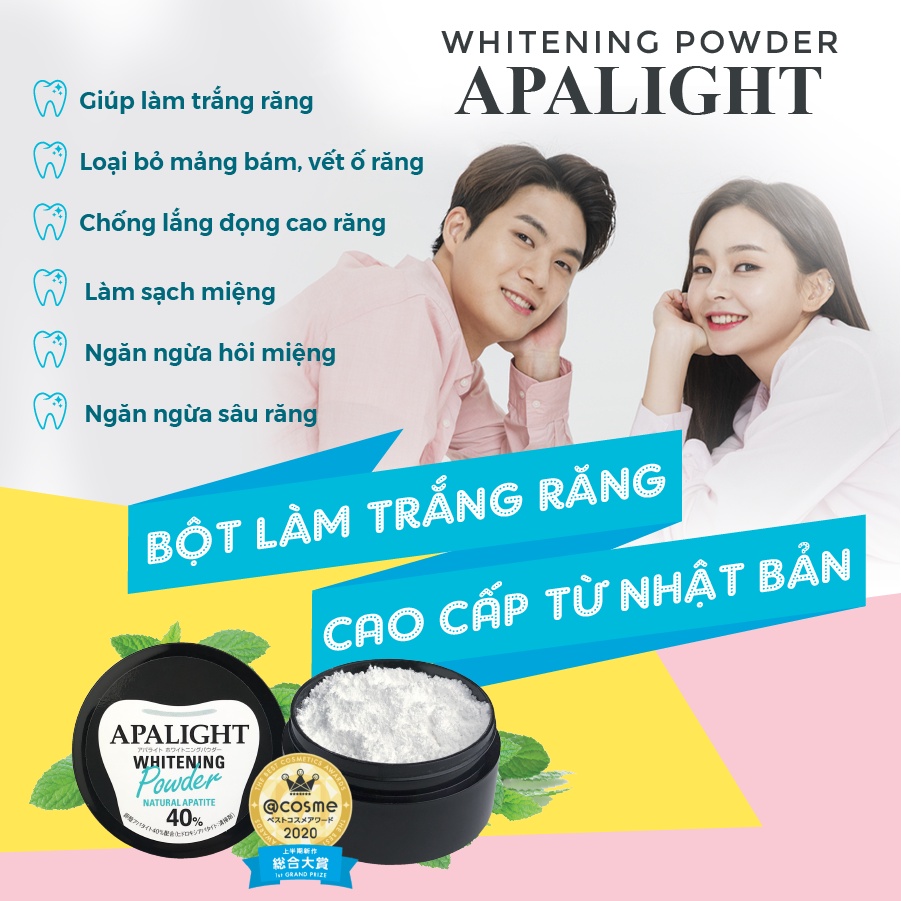 Bột đánh trắng răng APALIGHT Đánh bay đến 95% vết ố vàng, làm bật tone răng tức thì trong 7 ngày