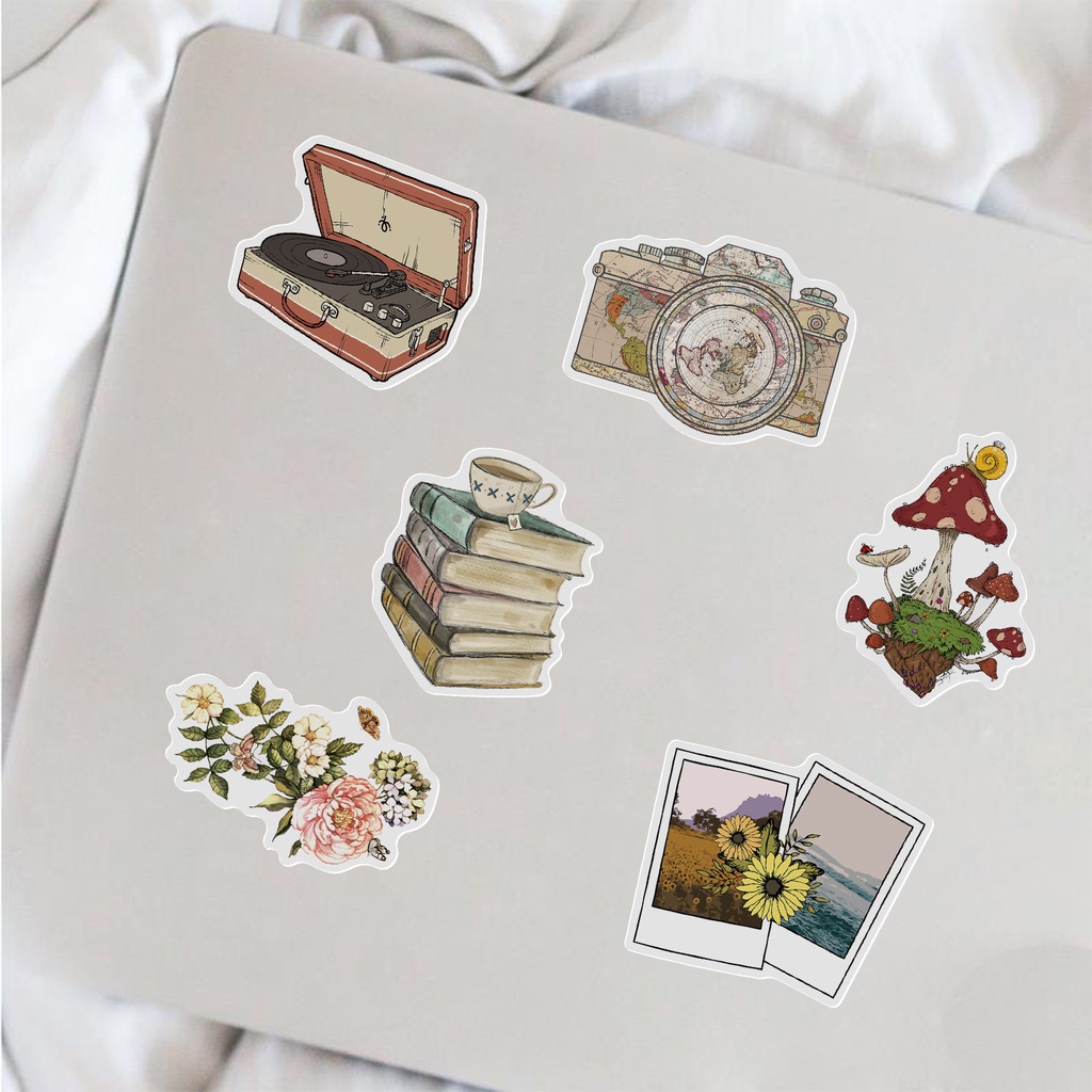Sticker vintage dán laptop chống nước, hình dán mũ bảo hiểm, điện thoại, vali sét 50 miếng