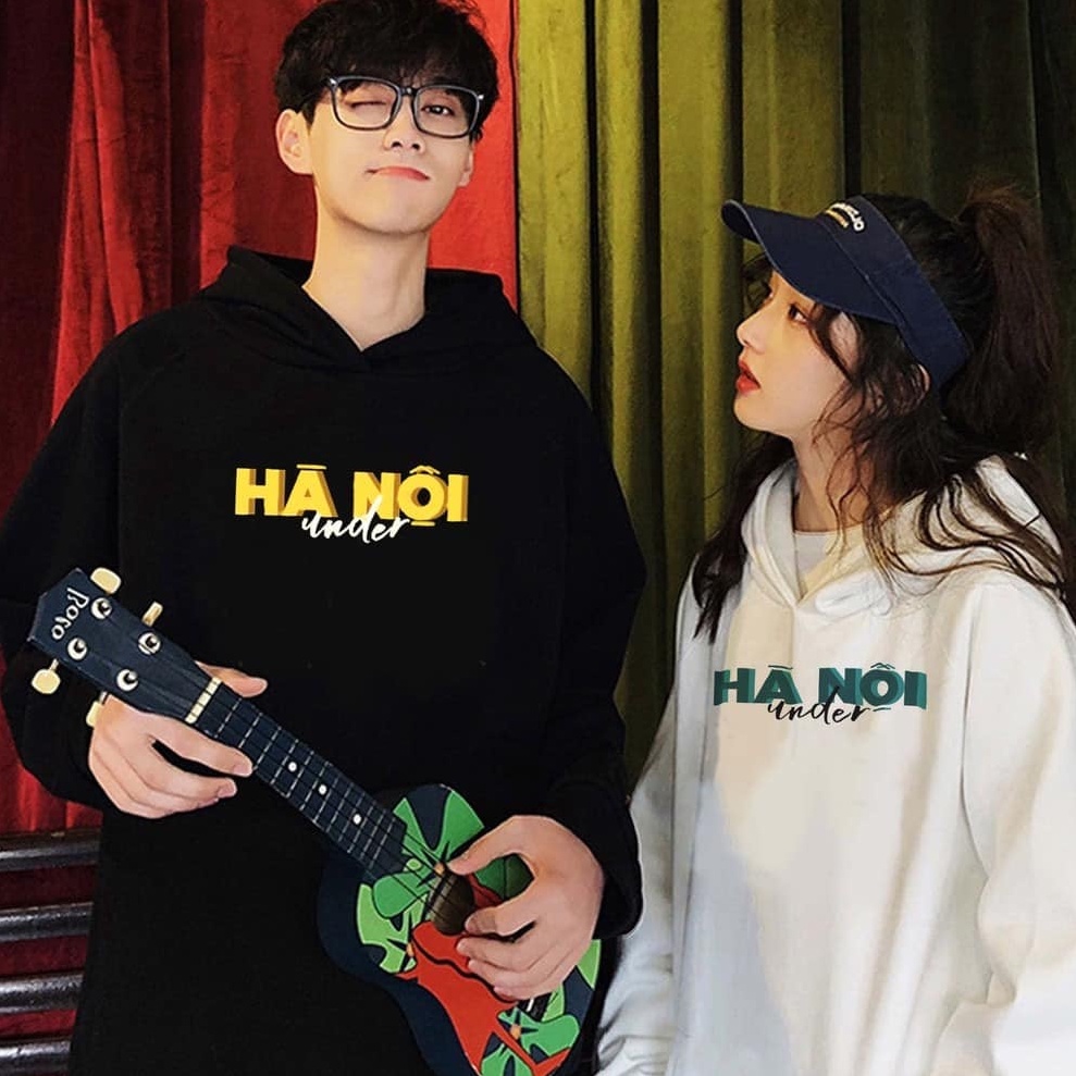 Áo  HOODIE Có Mũ 2 Lớp Chất Nỉ Bông dày dặn in chữ U.N.D.ER Hà Nội, Áo phom Rộng Unisex -In Hình Local Bran