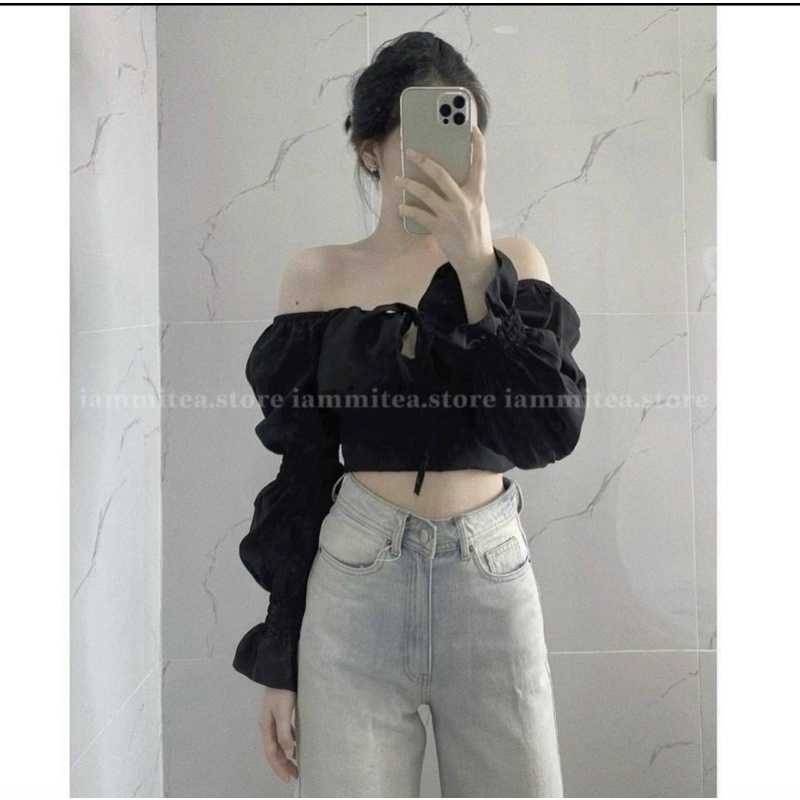 Áo CropTop Tay Phồng 🦋 Có Dây Buộc Trước Ngực🦋