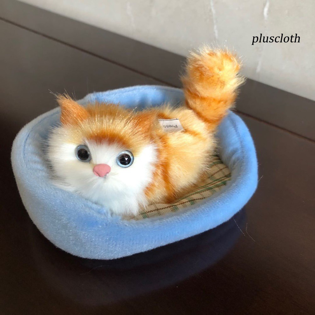 Đồ chơi mèo nhồi bông đang ngủ trên đệm dễ thương có âm thanh dùng trang trí tiện dụng