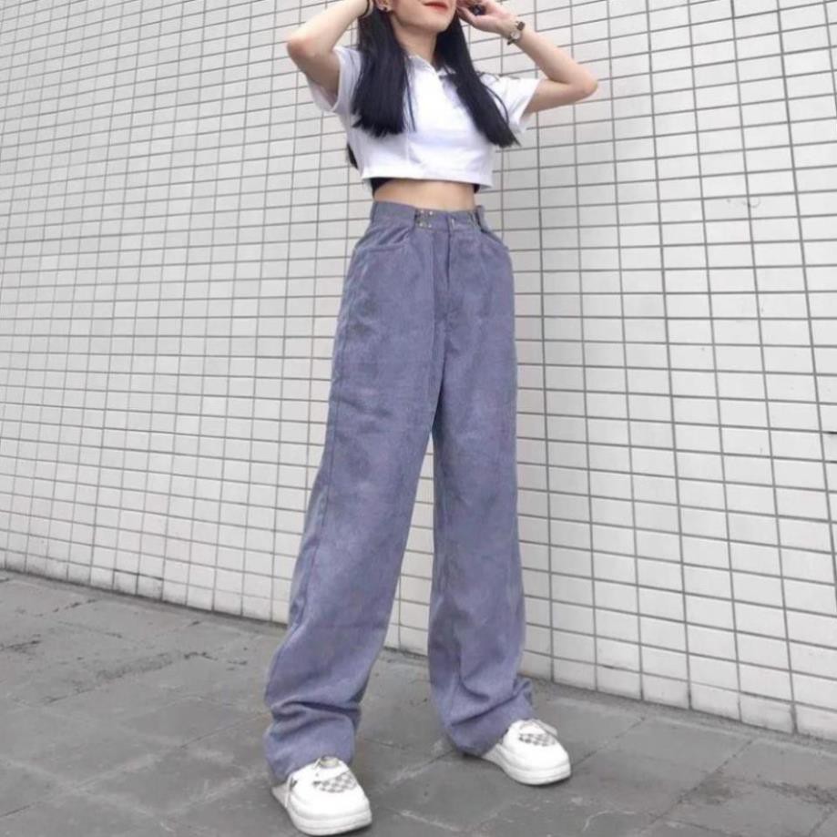 1hitshop Quần Dài Nhung Gân DONI PANTS Form Suông Phối Móc Gài Eo Ulzzang