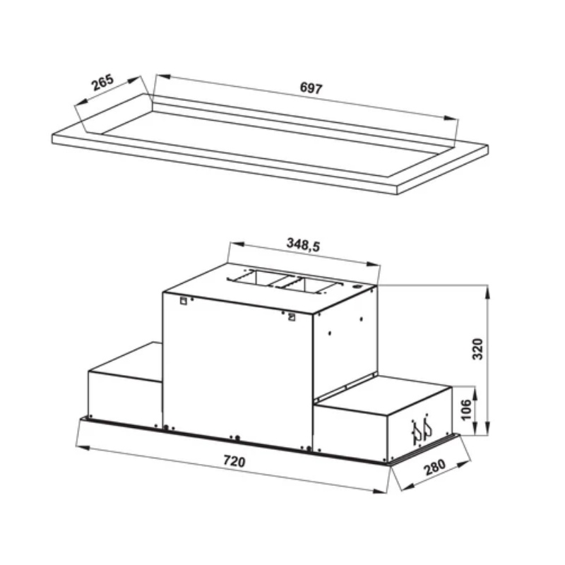 Máy Hút Mùi Âm Tủ Hafele HH-BI72A 533.80.027 - Kính Đen Viền Thép - 8 Cấp Độ Hút