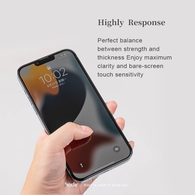 Cường lực Hoda chống nhìn trộm cho IPhone 15 , 15 Pro Max , 14 Pro Max , 14 Pro ,14 ,13 Pro Max kèm khung dán tự lấy bụi