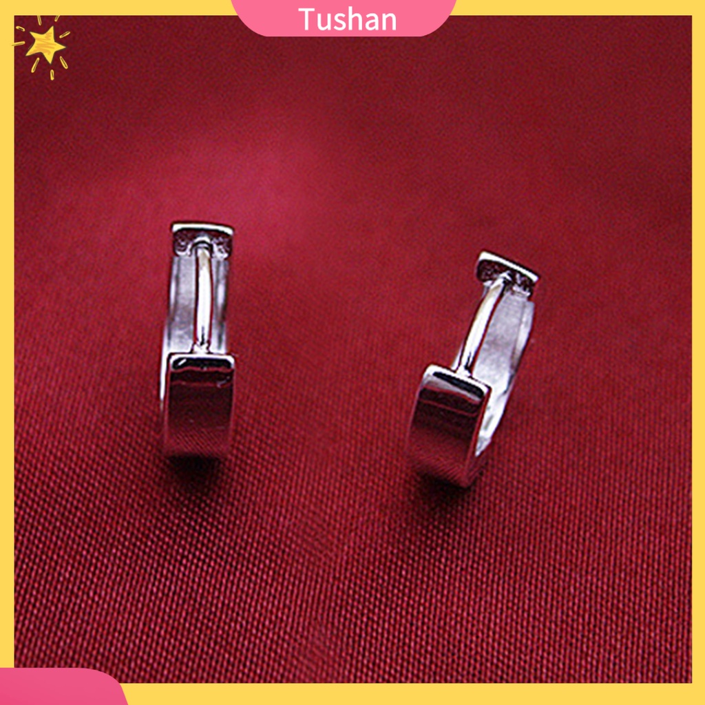 Hoa tai mạ bạc dạng vòng tròn Unisex