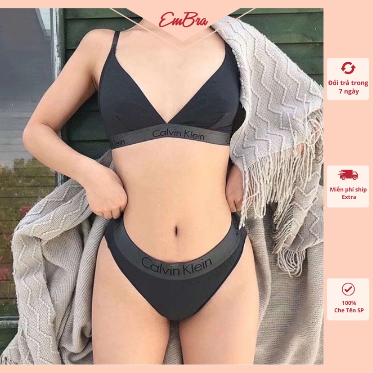 Bộ đồ lót nữ Embra CK đen hồng mỏng không mút EBB55