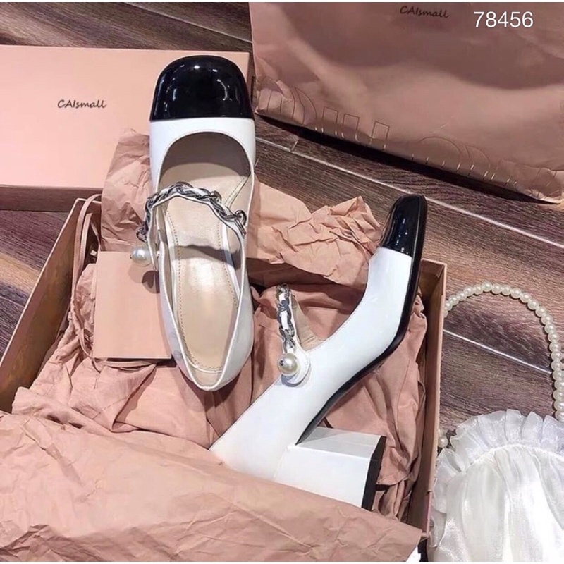 sandal miu miu ngọc gót vuông fullbox