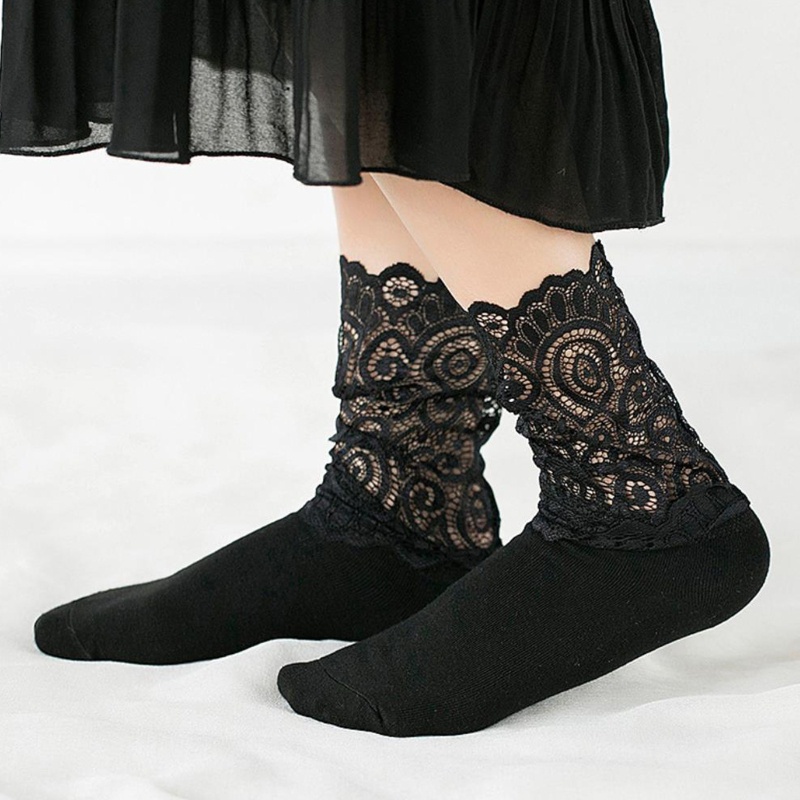 Xiangbao Vớ Cotton Dài Đến Mắt Cá Chân Phối Lưới Ren Hoa Ngọt Ngào Kiểu Harajuku Công Chúa Cổ Điển Thanh Lịch Cho Nữ Ho