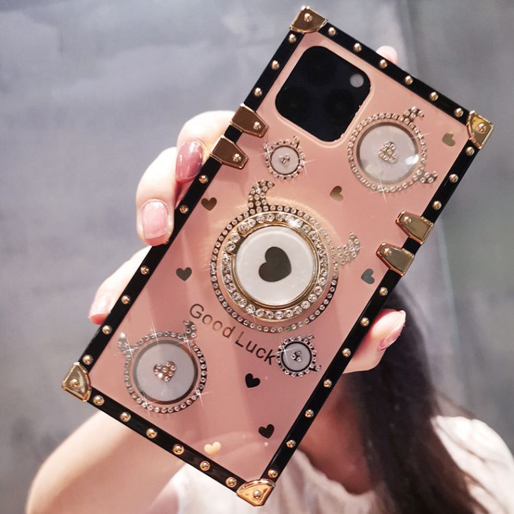Ốp Điện Thoại Dạng Giáp Có Vòng Đỡ Đính Kim Cương Sang Trọng Cho iPhone 11 12 13 Pro Max 12 Mini 6 6s 7 8 Plus X XS Max XR