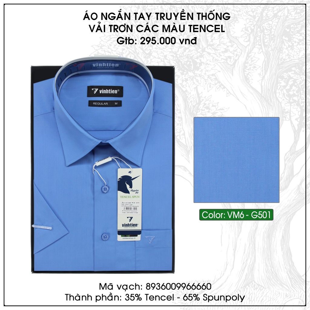 Áo Sơ Mi Ngắn Tay Màu Tencel-Spun Regular Fit 295 Vĩnh Tiến - Vạt Bầu - VM6-G501