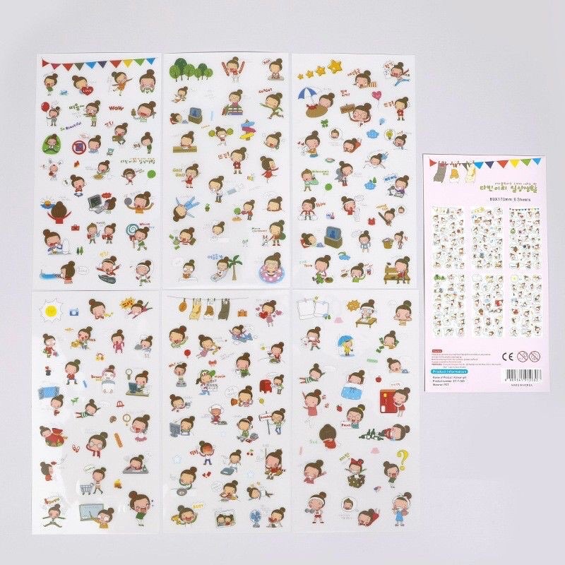 Set sticker 6 miếng hình cô gái búi tóc