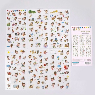 Set sticker 6 miếng hình cô gái búi tóc