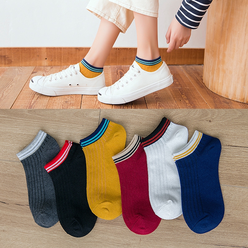 6 Pairs Cotton Low Cut Women Socks Striped Korean Cute Nonslip Novelty Ankle Socks Spring Breathable Comfortable Female Socks