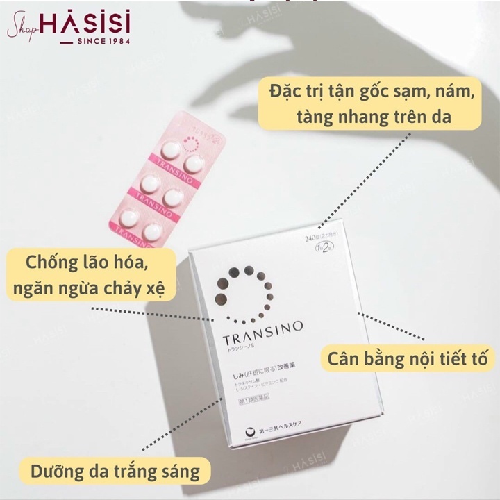 Viên Uống Trắng Da, Mờ Nám &amp; Tàn Nhang TRANSINO (240 Viên - 4 Viên/Ngày)