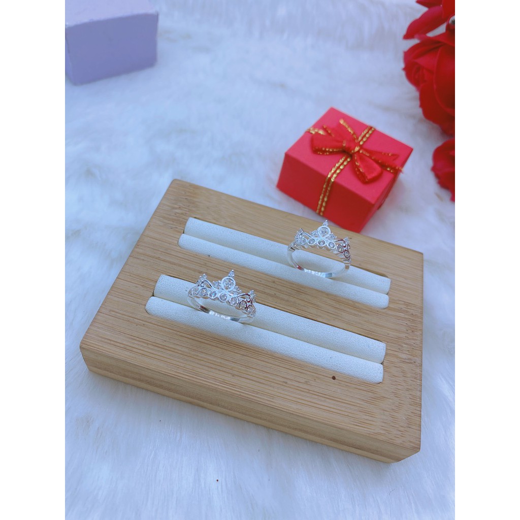 Nhẫn bạc nữ, nhẫn vương miện nữ, hoa văn gắn đá kiểu mới bạc ta