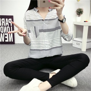 Áo sơ mi phối màu sọc