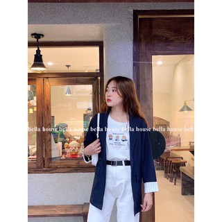 áo blazer xanh than tay phối kẻ