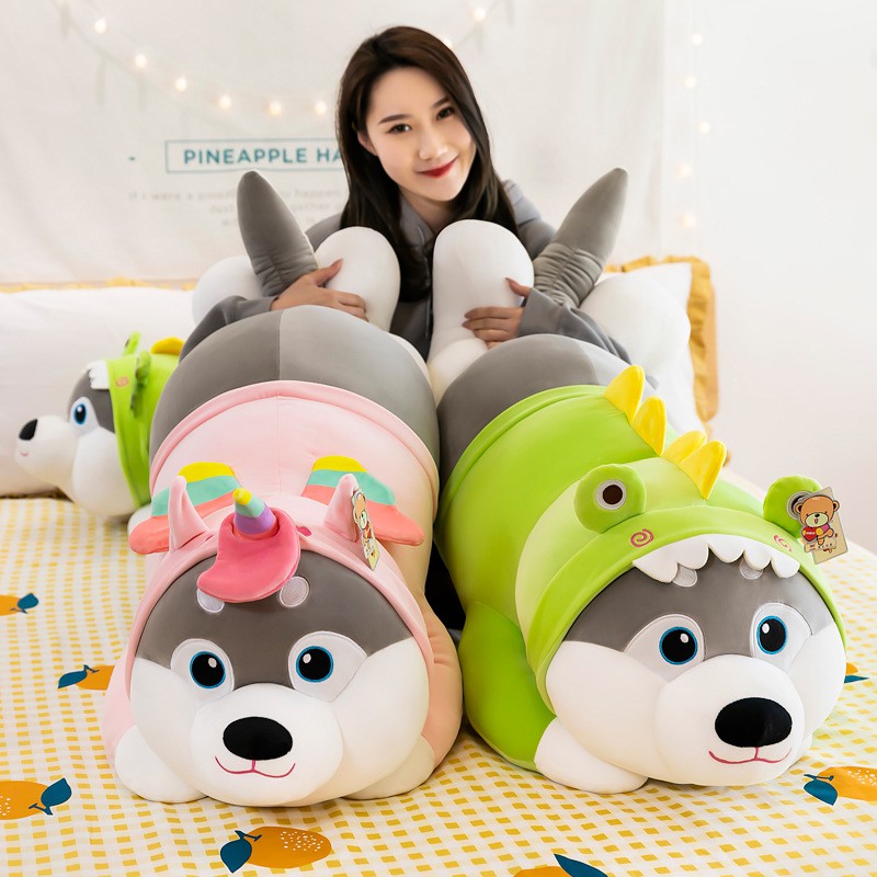 Gối Ôm Nhồi Bông Hình Chó Husky / Khủng Long Mới Dễ Thương