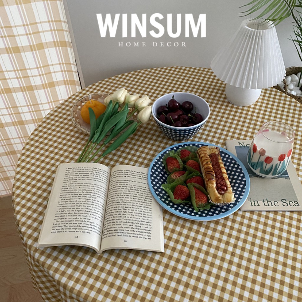 Khăn Trải Bàn Kẻ Caro Kiểu Gingham, Vải Trơn Mịn Không Thấm Nước - winsum.decor