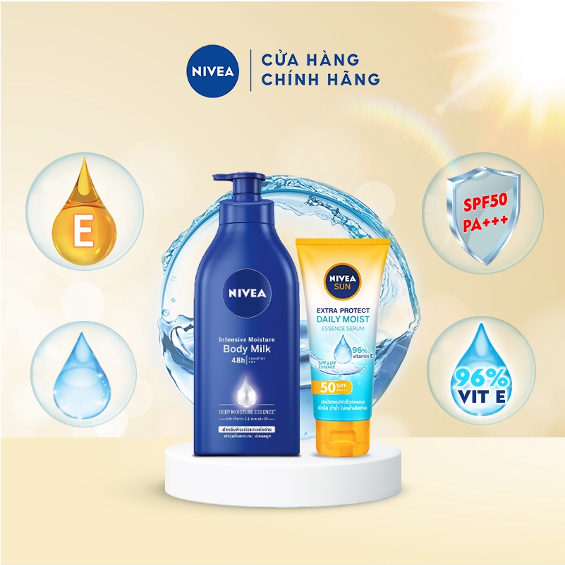 Bộ đôi chống nắng và dưỡng ẩm NIVEA  48H: Serum chống nắng toàn thân SPF50 PA+++ 180ml + Dưỡng thể dưỡng ẩm 600ml